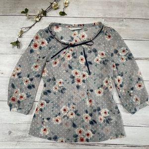 Floral Blouse with 3/4 sleeves, Lauren Conrad, ribbons, Size XS